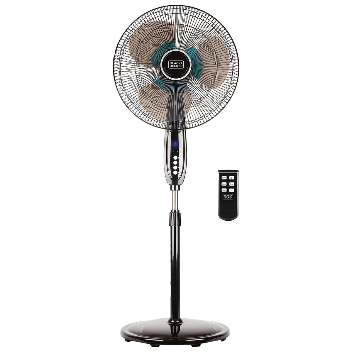 Black 3-Speed Oscillating Stand Fan with Remote I489