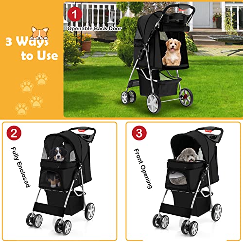 Navy Folding Pet Stroller with 4 Lockable Wheels and Removable Liner V648