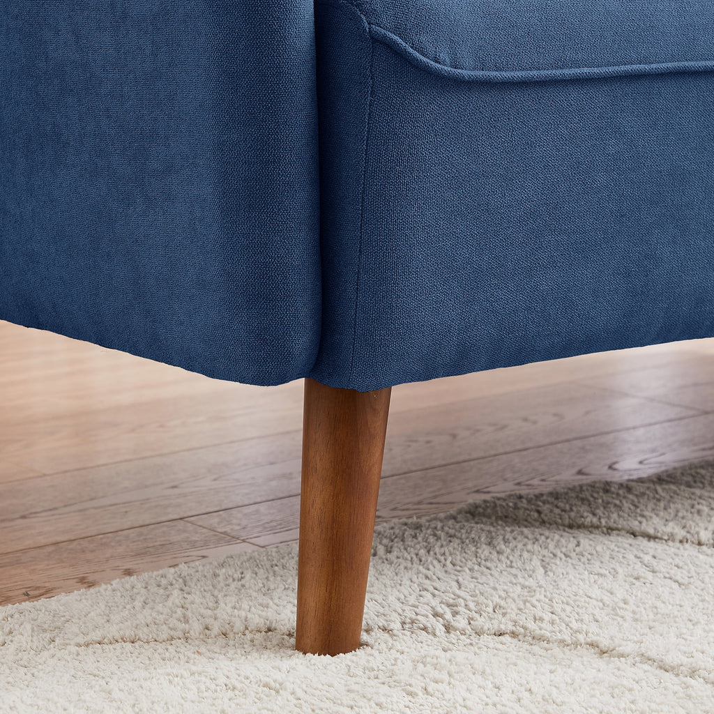 Blue Linen Fabric 2-Seat Loveseat Sofa with Back Cushions and Wood Legs D240