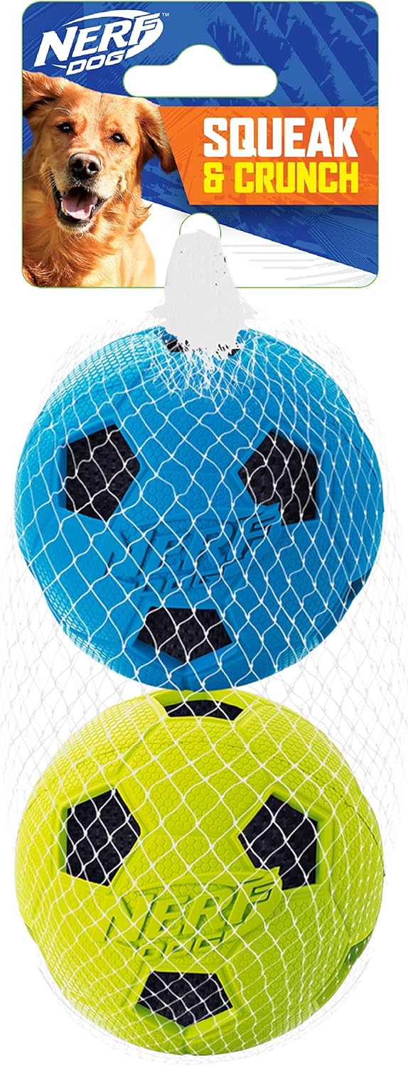 Blue and Green 3 Inch Dog Soccer Ball Toy Two Pack I7407