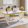 White & Gold 63" Glossy Computer Desk W755301