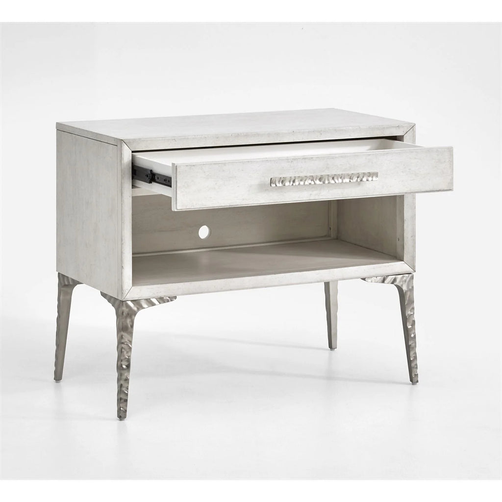 White 1-Drawer Solid Wood Metal Accent Nightstand C8718