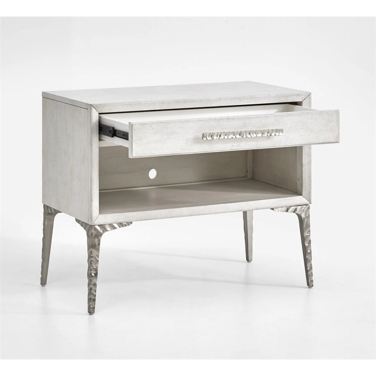 White 1-Drawer Solid Wood Metal Accent Nightstand C8718