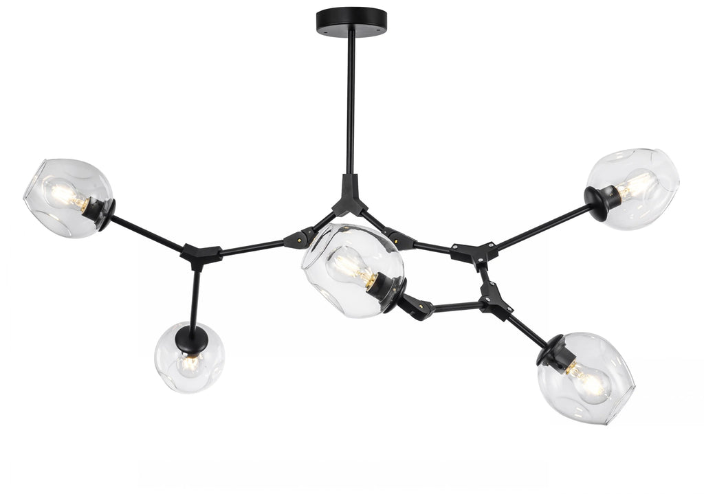 5-Light Clear Glass Linear Chandelier in Black Finish E46462