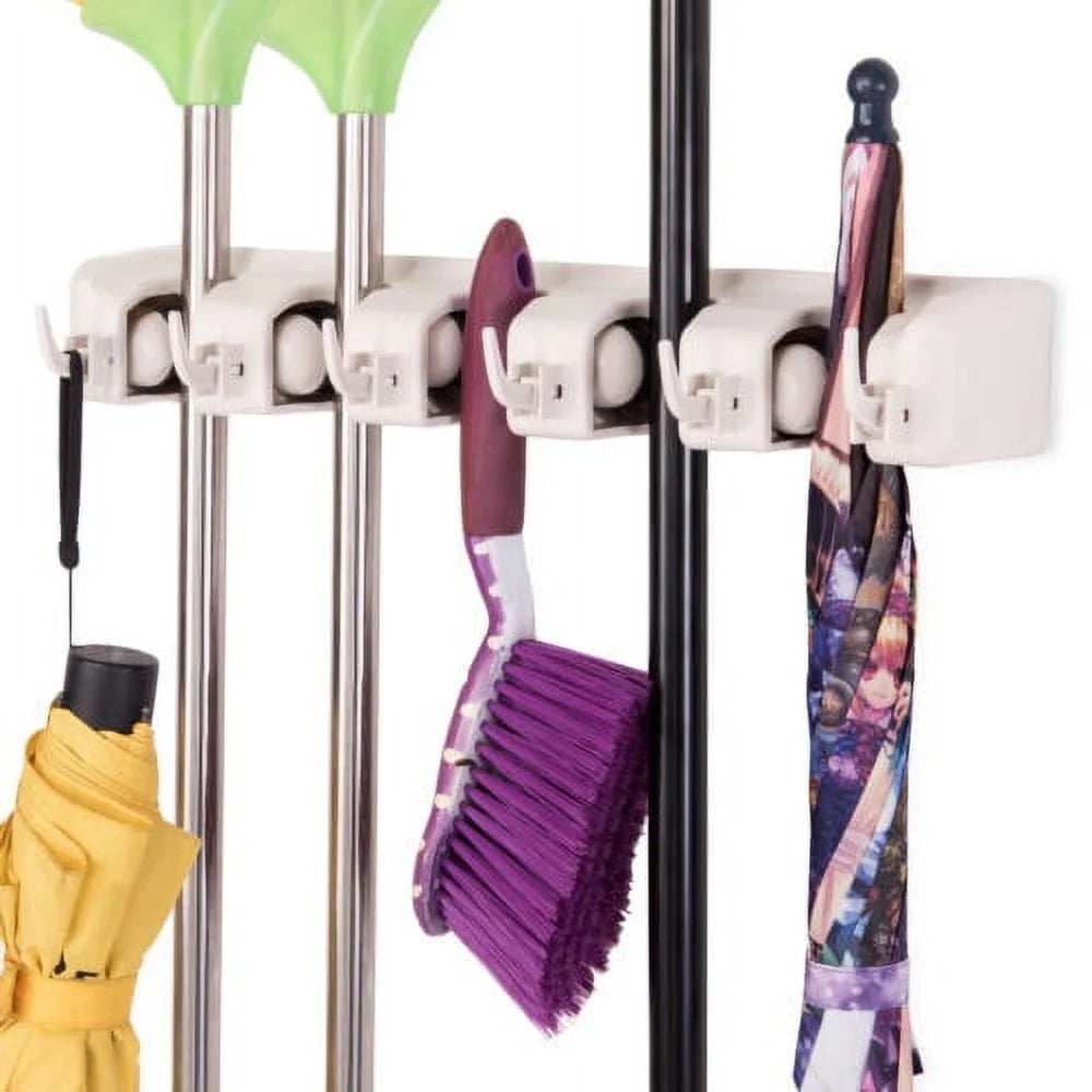 White Wall Mounted Mop & Broom Hanger K4678