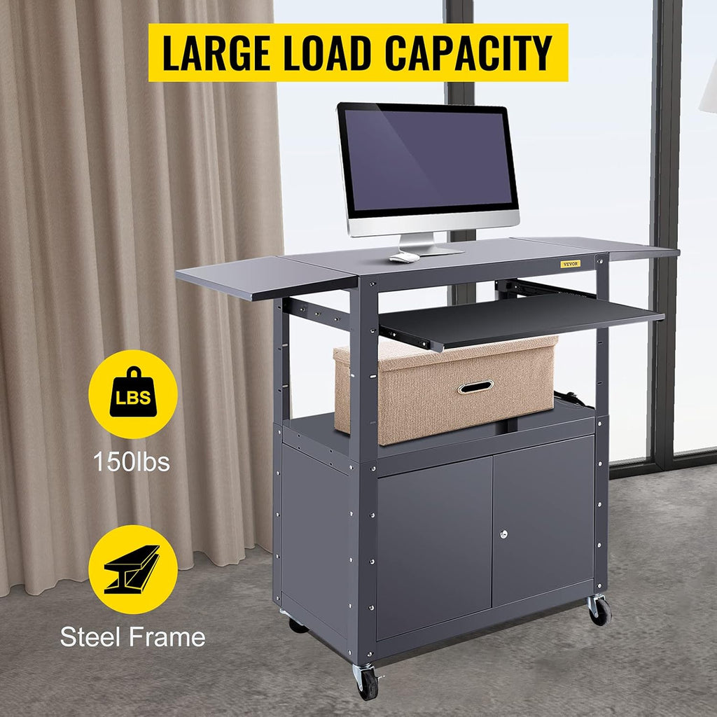 Height Adjustable Steel Media Cart with Locking Cabinet K417