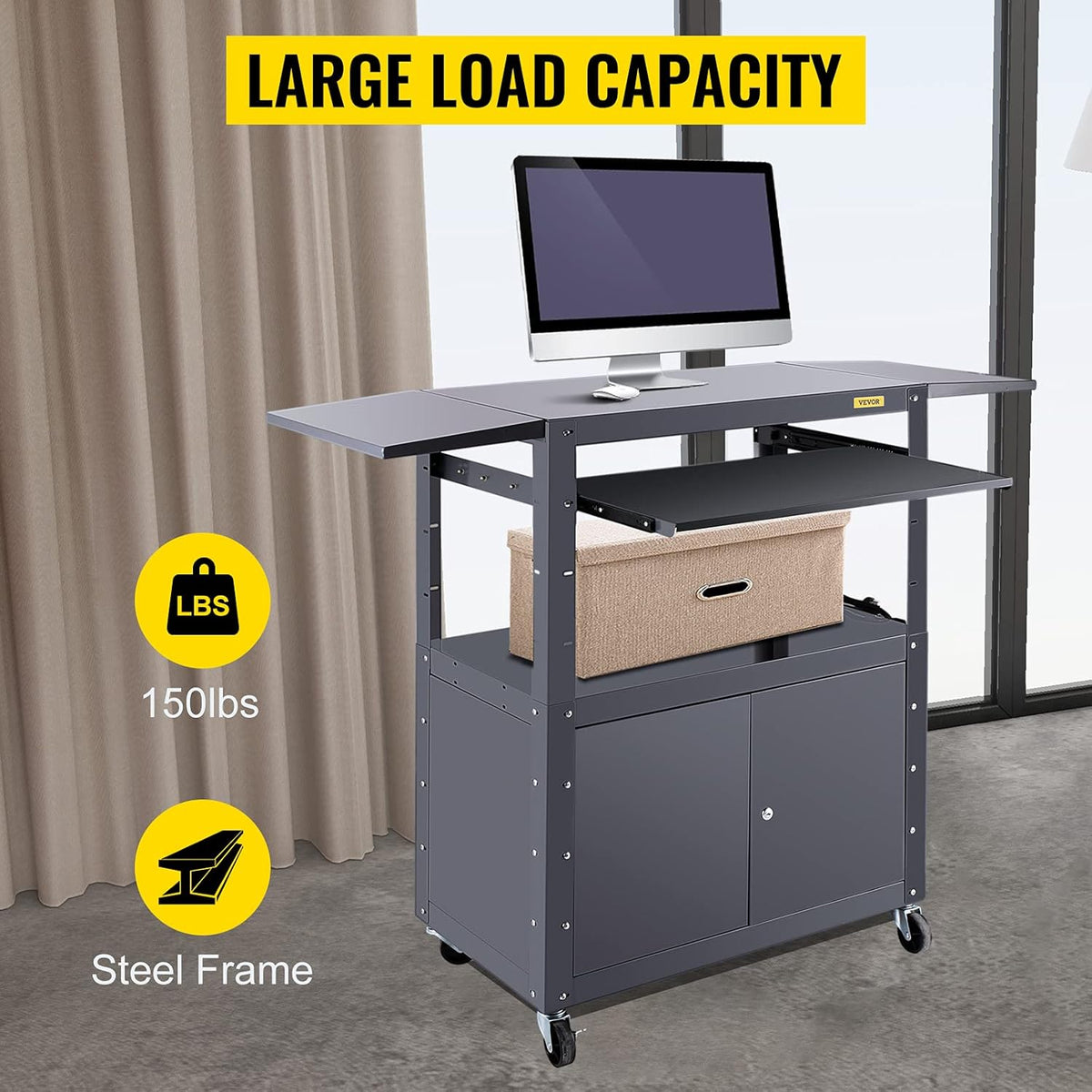Height Adjustable Steel Media Cart with Locking Cabinet K417