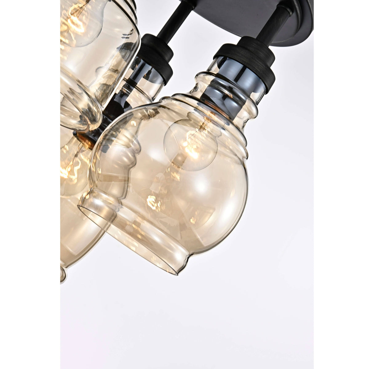 Antique Black 3-Light Flush Mount with Cognac Glass Shade C445698