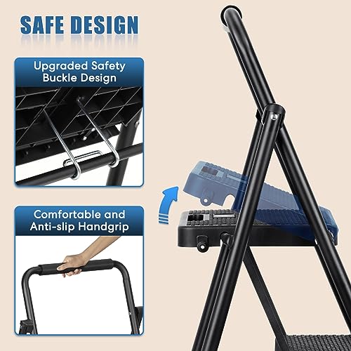 Black 3 Step Folding Steel Ladder Q5946