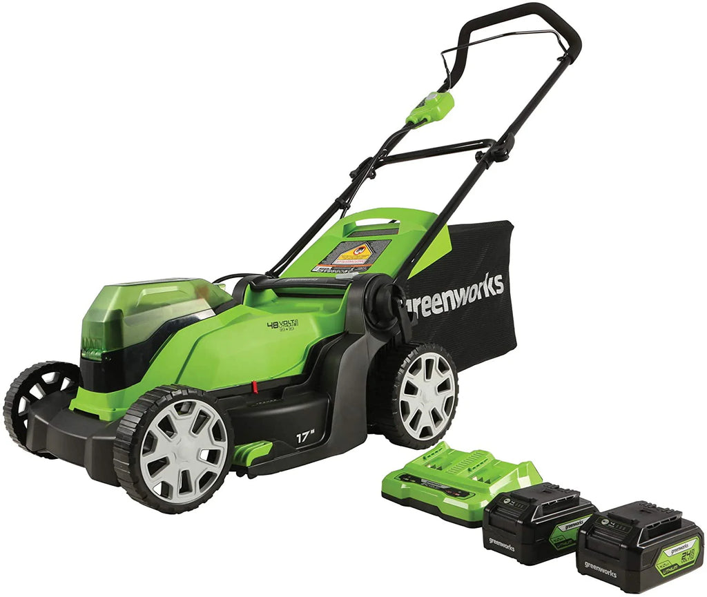 48V 17 Battery-Powered Push Lawn Mower with 2 x 24V 4Ah Batteries M653