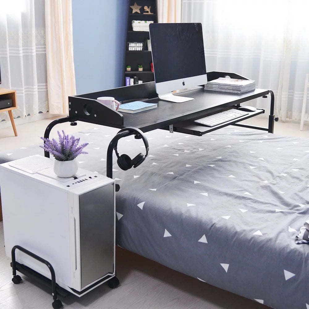 55.1" Adjustable Height Overbed Desk with Wheels Black N4516