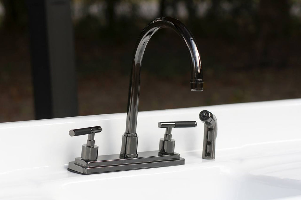 Water Onyx Black Nickel 8x22 Centerset Kitchen Faucet with Lever Handles and Matching Side Sprayer E652803
