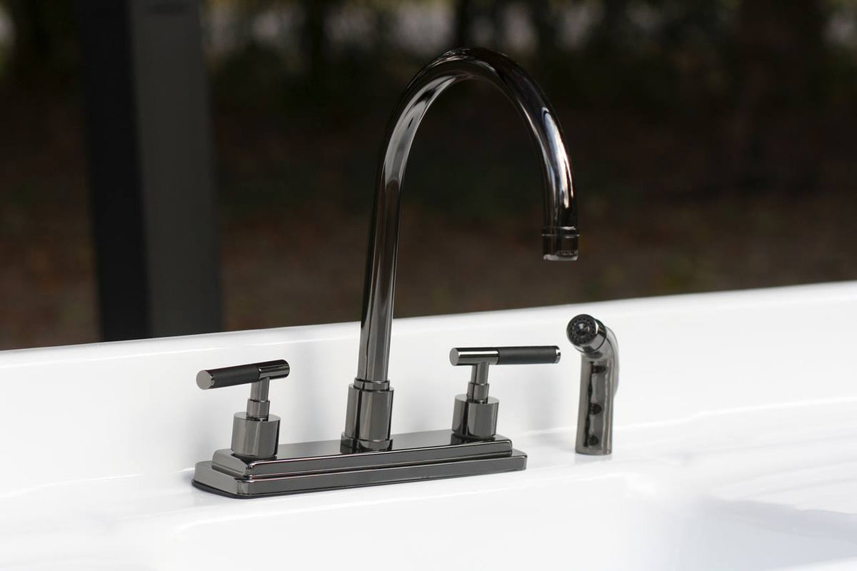 Water Onyx Black Nickel 8x22 Centerset Kitchen Faucet with Lever Handles and Matching Side Sprayer E652803