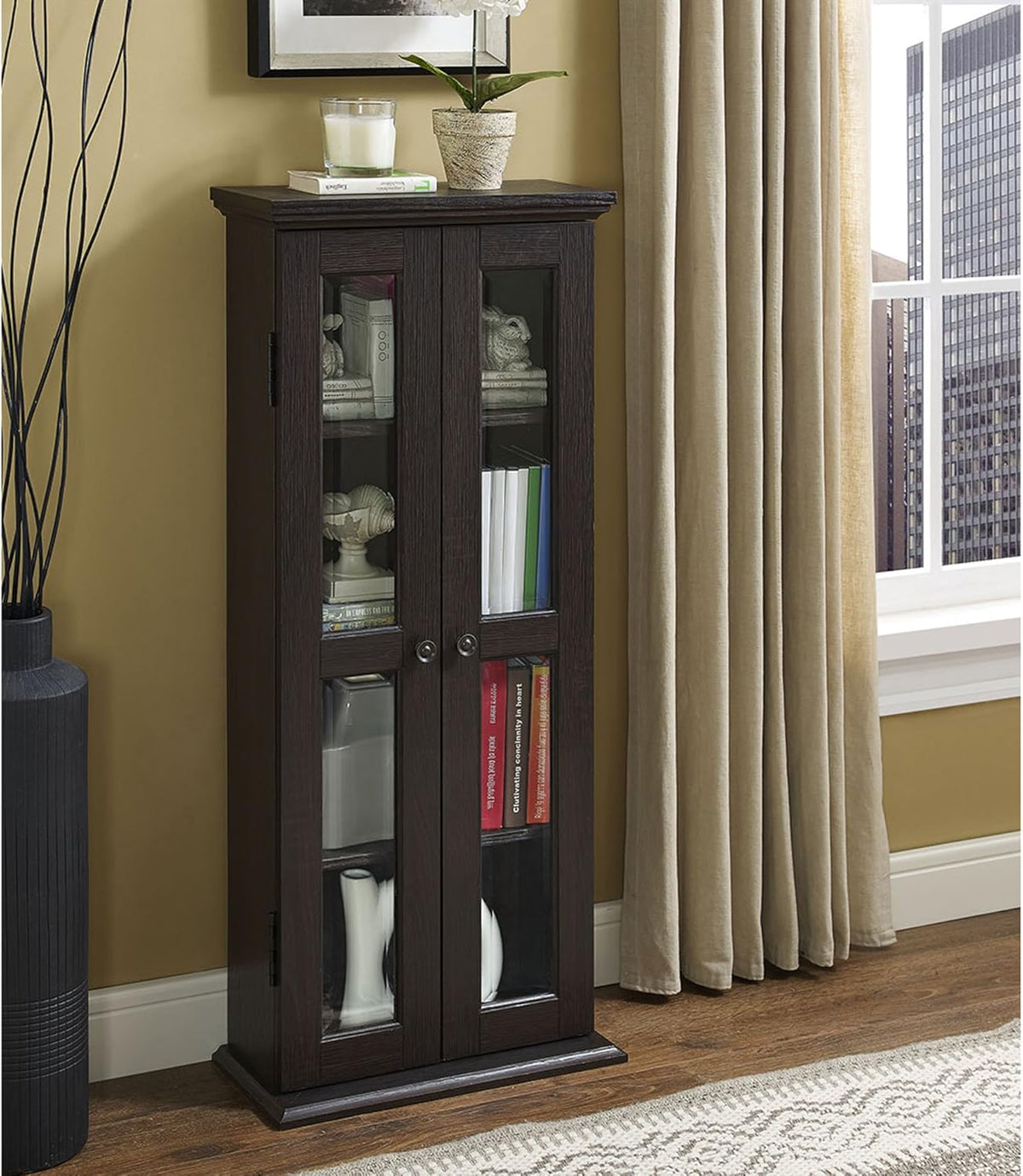 4 Tier Grey Bookshelf Cabinet with Doors D86156