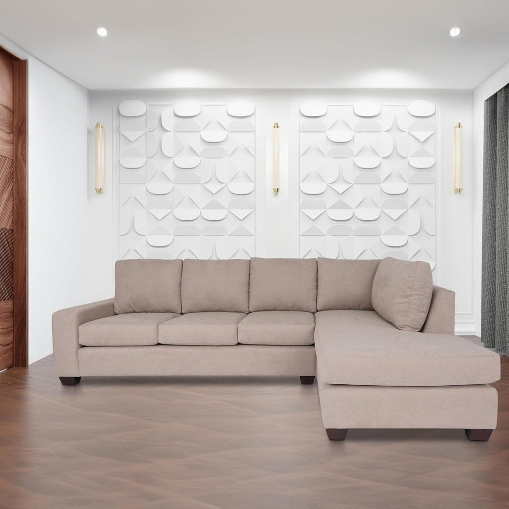 Tan Polyester Nylon L Shaped Sectional Sofa with Solid Wood Frame D6760