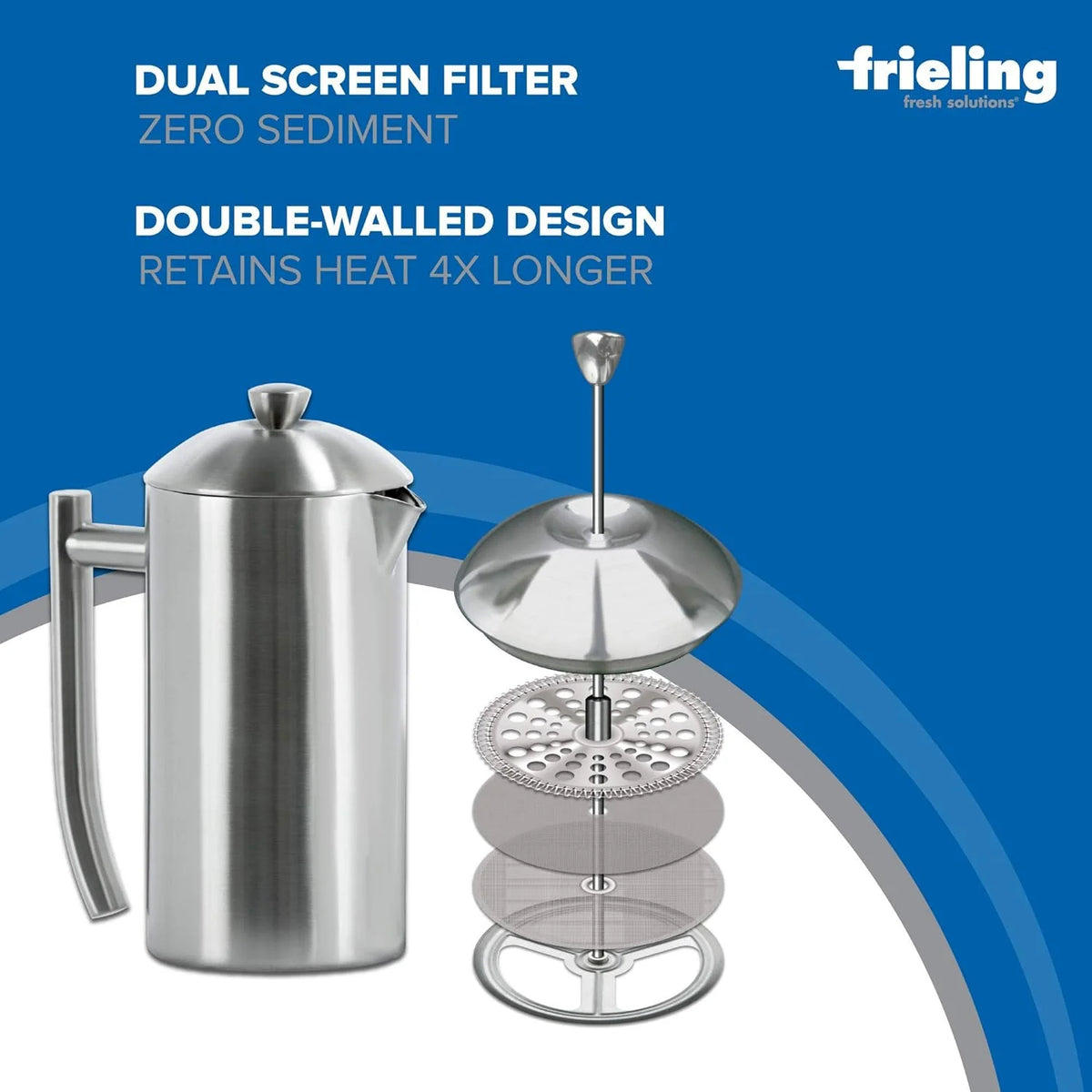 Double-Walled Stainless-Steel French Press Coffee Maker, Brushed, 17 Ounces O92781