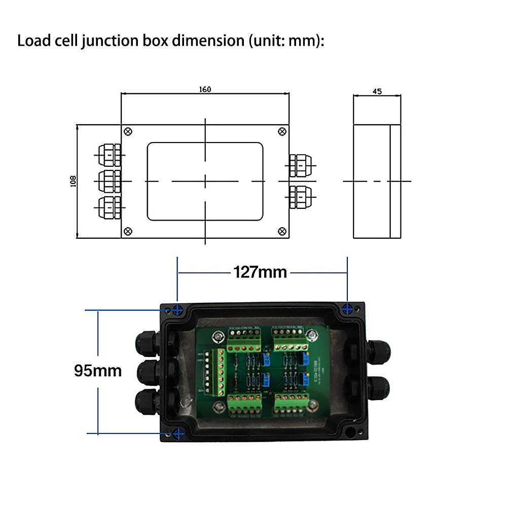 Load Cell Junction Box for Scales, 4 Inlets to 1 Outlet, Aluminum Alloy M433554