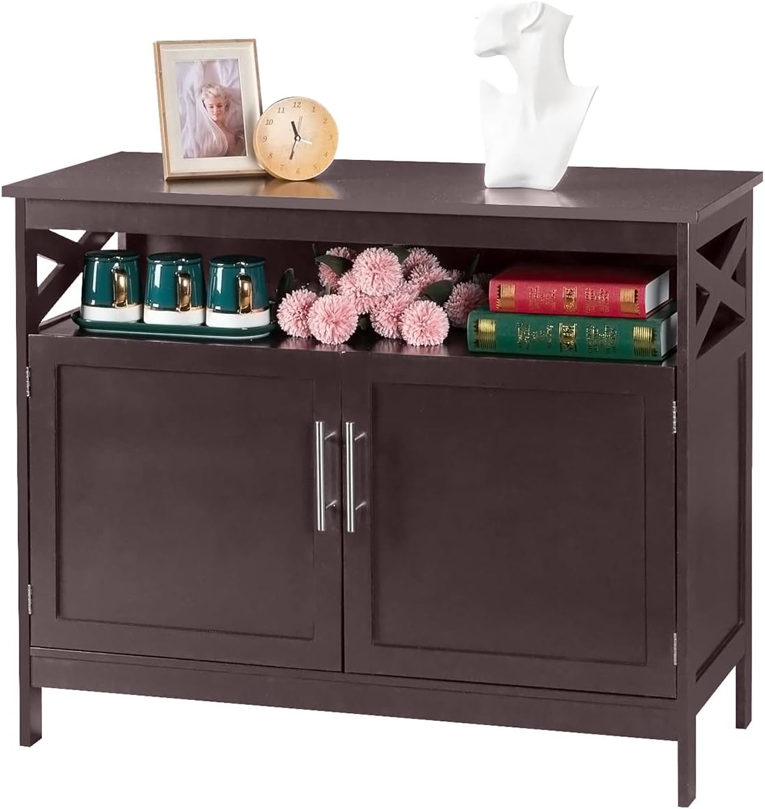 Ivory White Kitchen Sideboard Buffet Storage Cabinet with 2 Drawers J655688