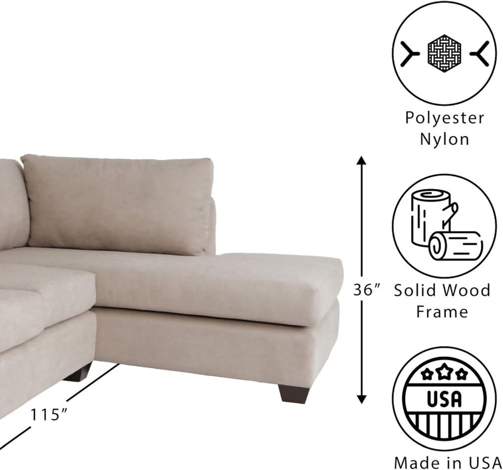 Tan Polyester Nylon L Shaped Sectional Sofa with Solid Wood Frame D6760