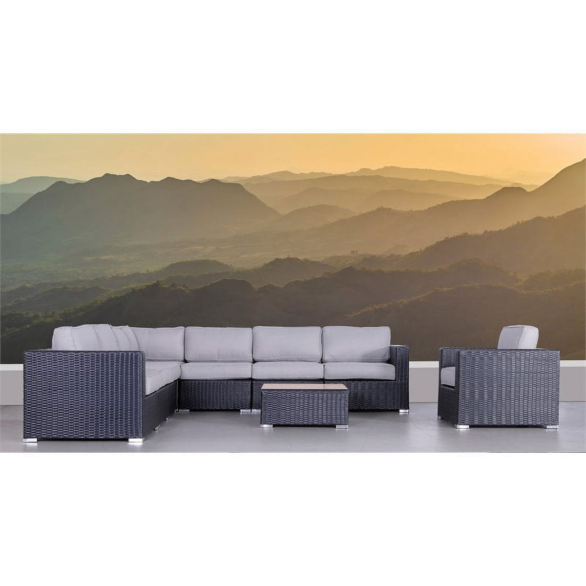 Black Wicker Sectional Set with Cushions P543