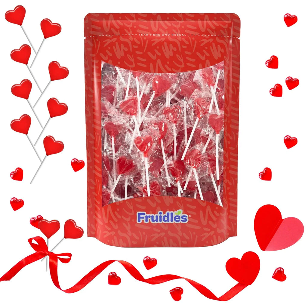 Mini Red Heart Shaped Strawberry Flavored Lollipops 400 Count H5618