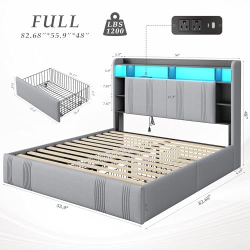King Size Upholstered Platform Bed Frame with 4 Storage Drawers S4257