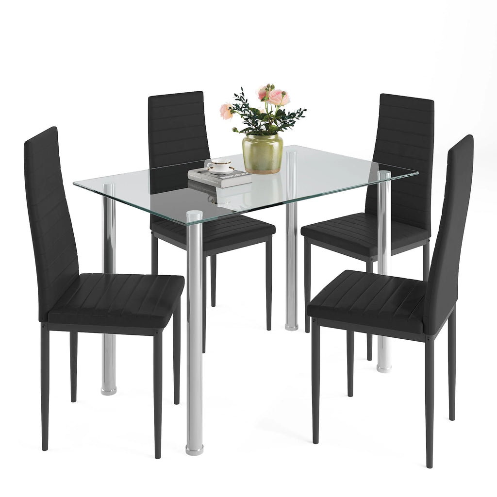 Gray 5-Piece Faux Marble Dining Table Set D709213