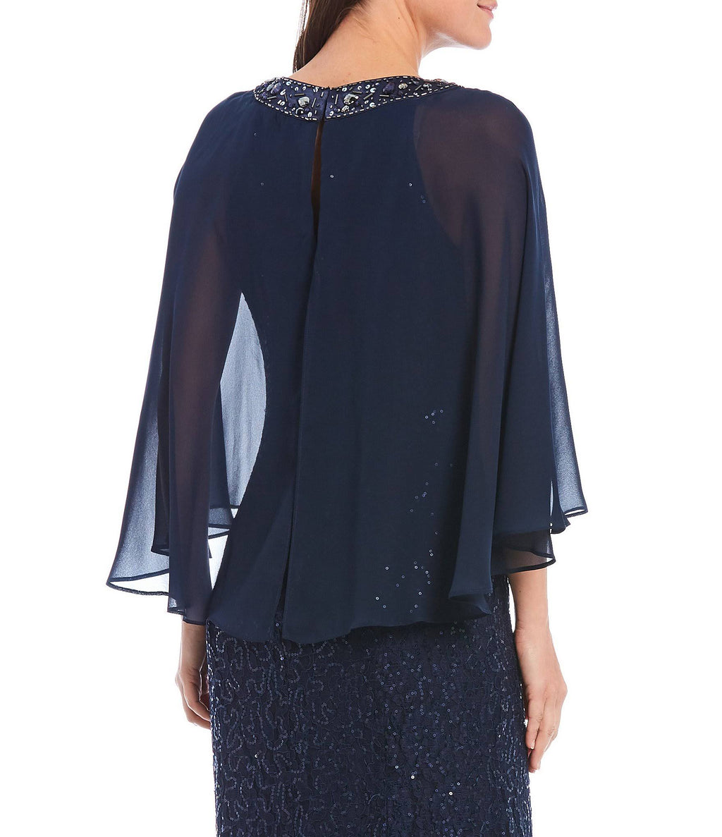 Sequin Lace Chiffon Capelet Gown Q2878