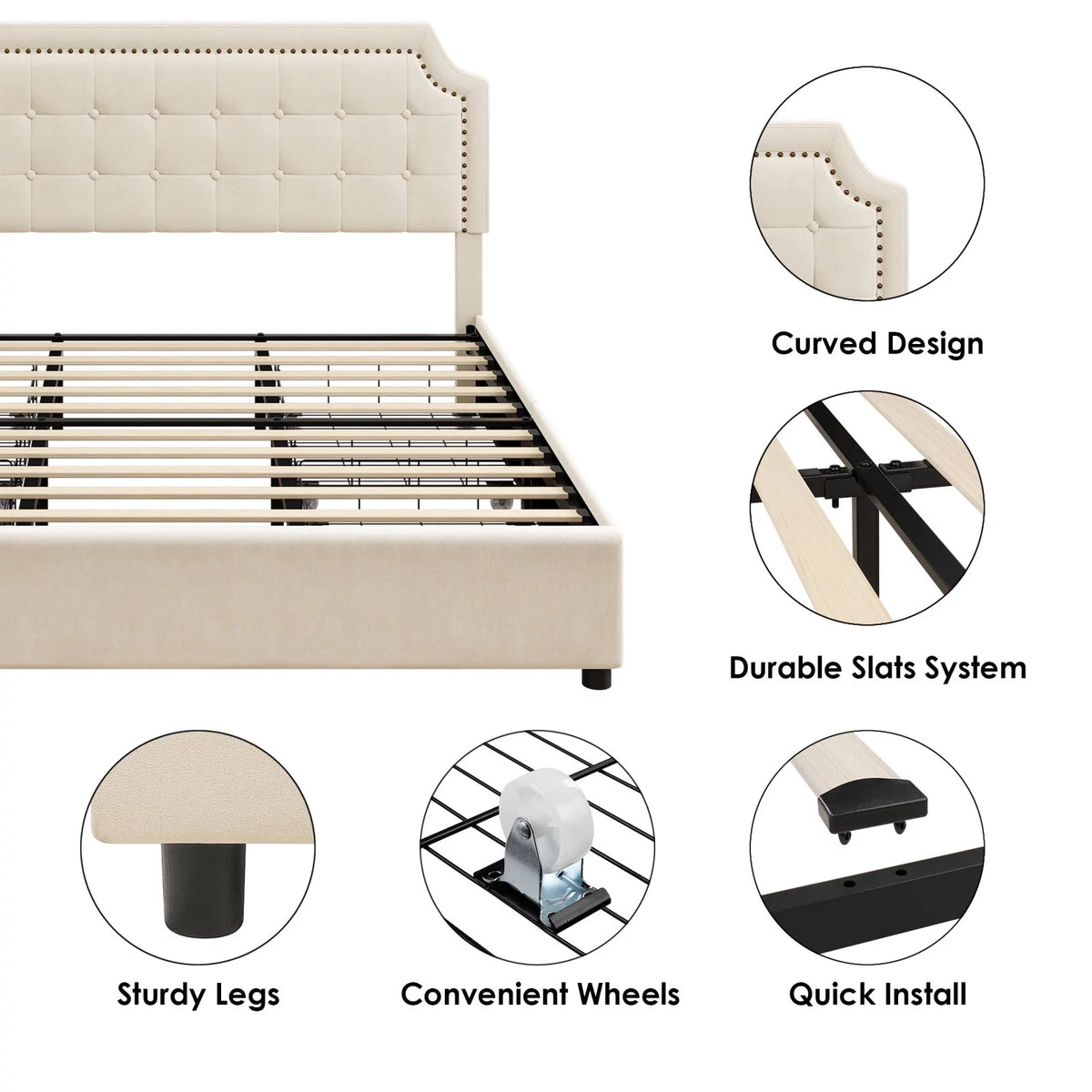 Queen Size 4 Drawer Black PU Leather Platform Bed N3083