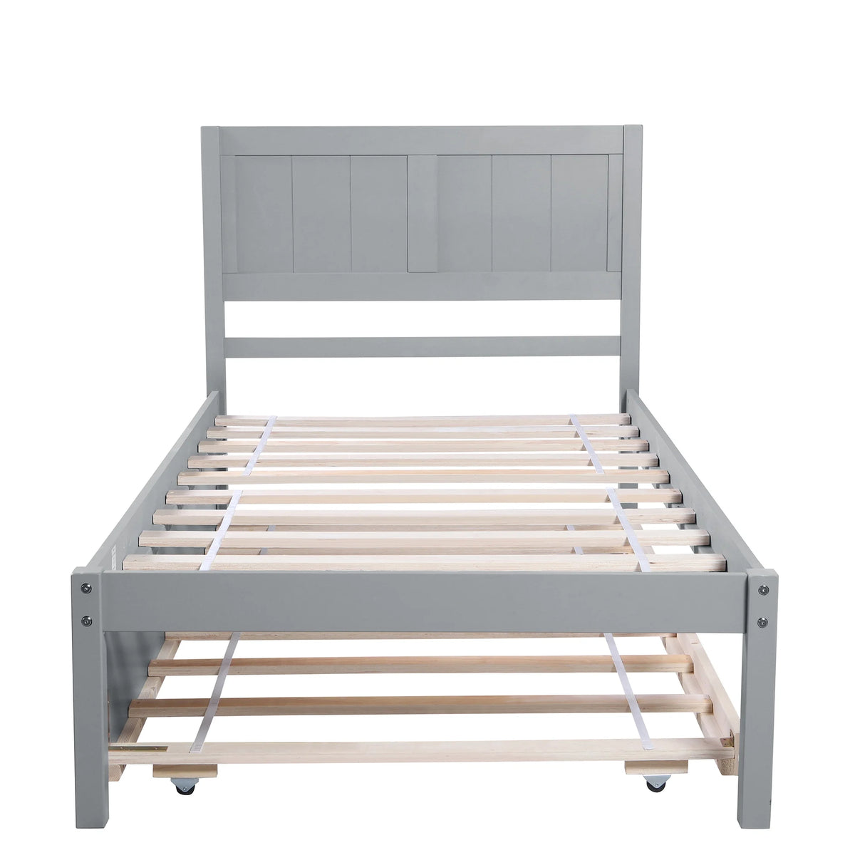Twin Size Wood Platform Bed with Trundle and Headboard A1675