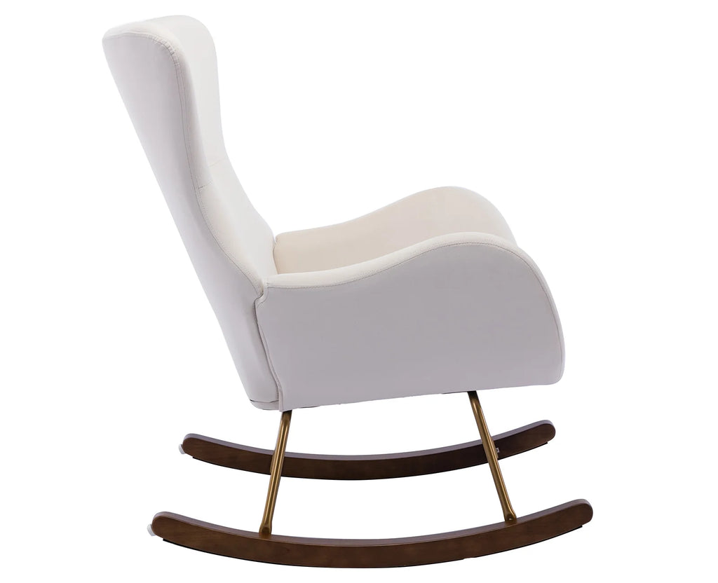 Cream Velvet Wingback Rocking Chair L6308