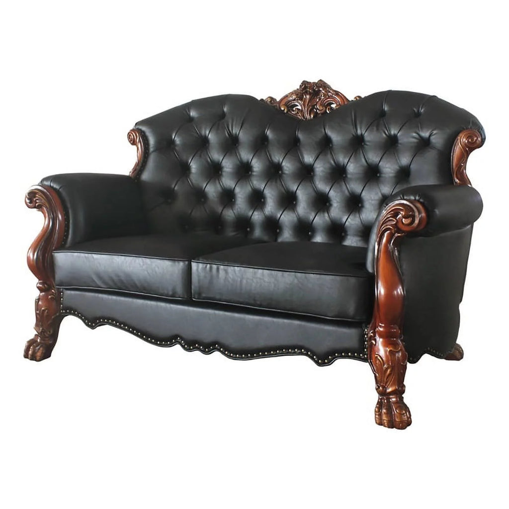 Black Faux Leather Wood Loveseat with 3 Pillows M8831