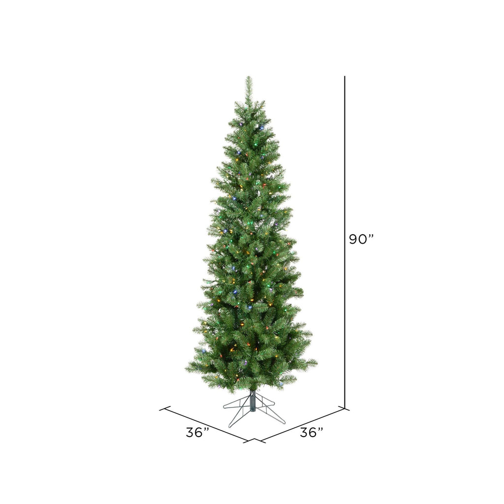 7.5 ft Salem Pencil Pine Christmas Tree with Multi-Colored LED Lights H80057