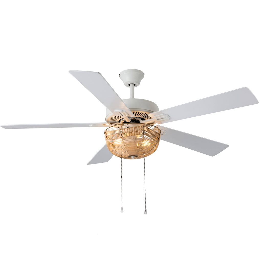 52x22 5-Blade LED Rattan Lighted Ceiling Fan Tan C97546