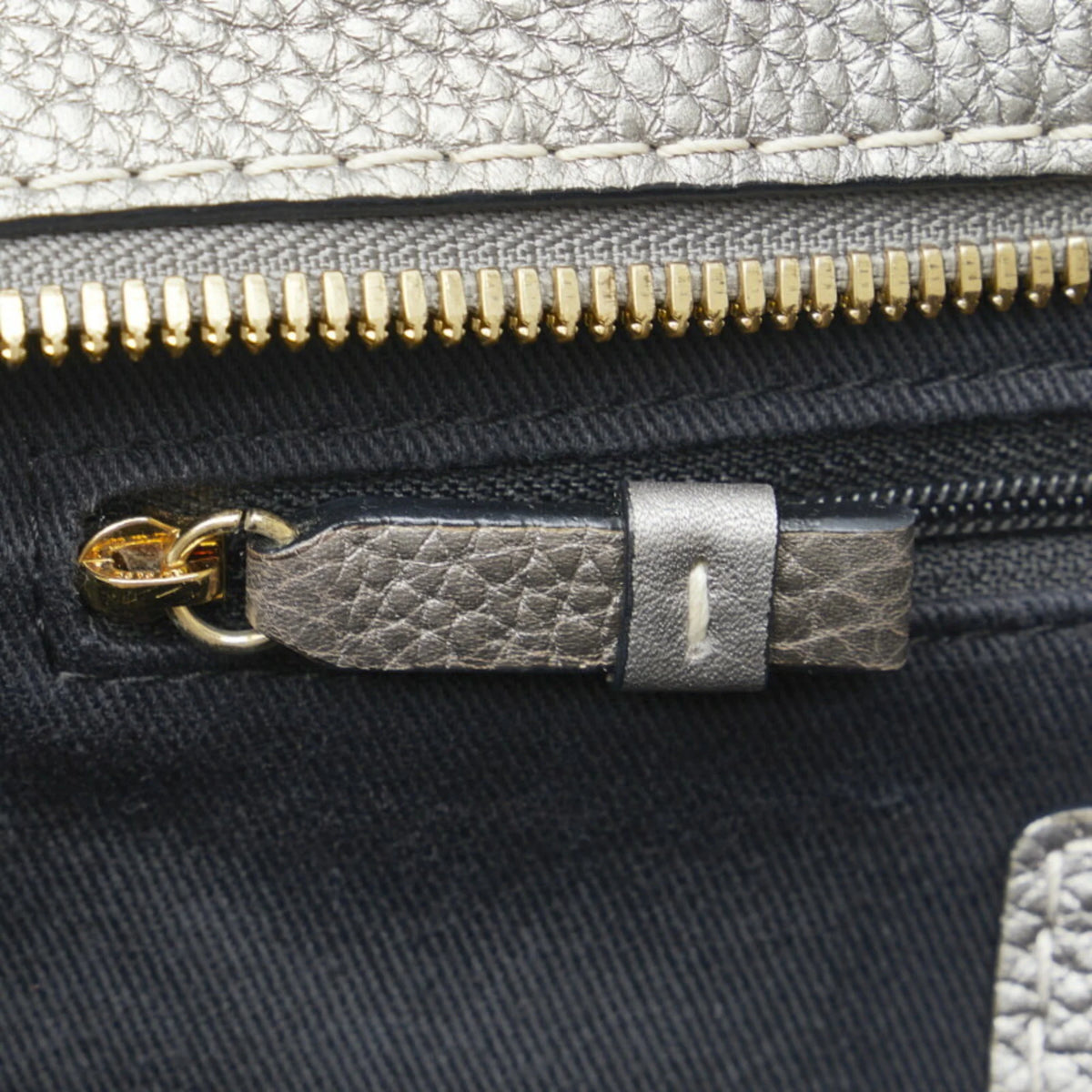 Gray Silver Canvas Leather Tote Bag R78947