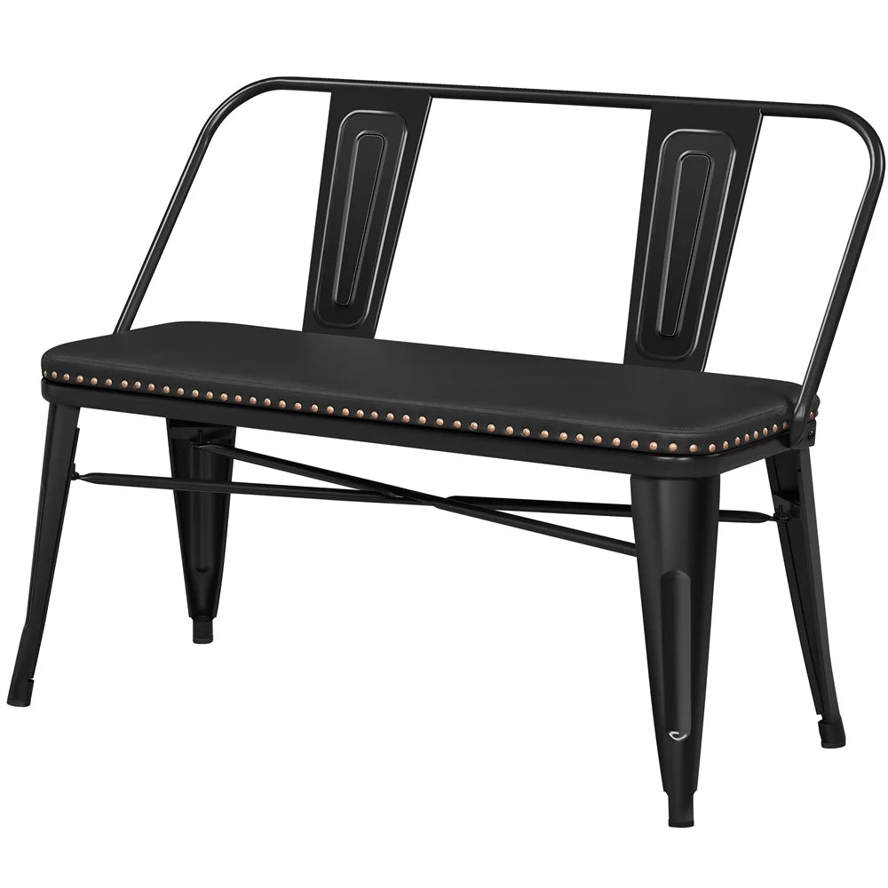 Black Metal Dining Bench with Upholstered Seat W3393