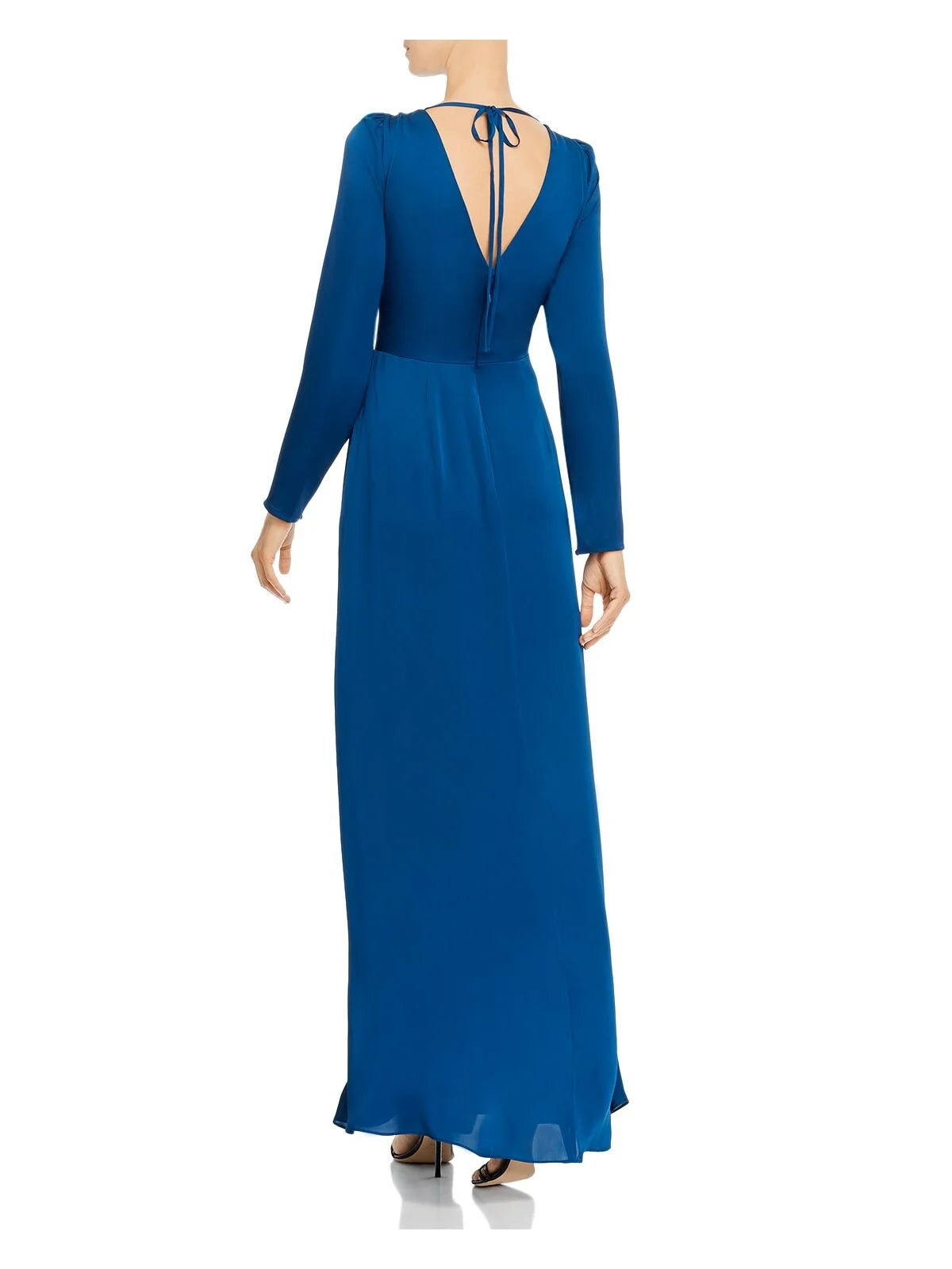 Teal Slitted Long Sleeve V Neck Maxi Faux Wrap Dress V62197
