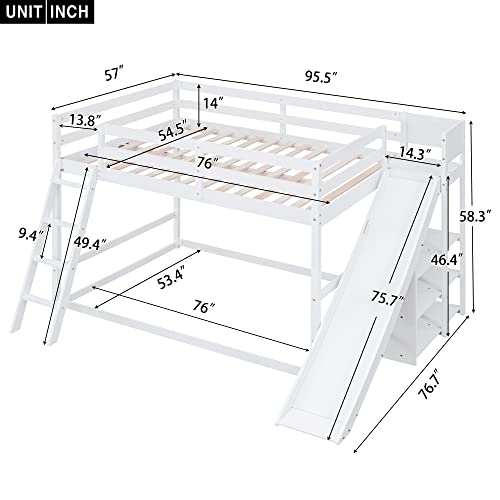 Modern Grey Wood Bunk Bed with Slide and Storage Shelves N894