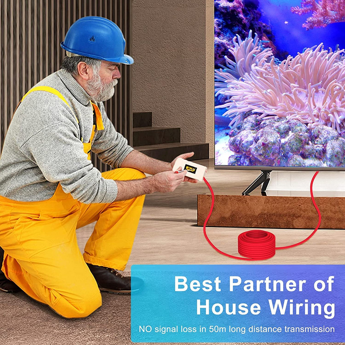 8K HDMI Fiber Optic Cable 164FT 50M Red Braided T73974