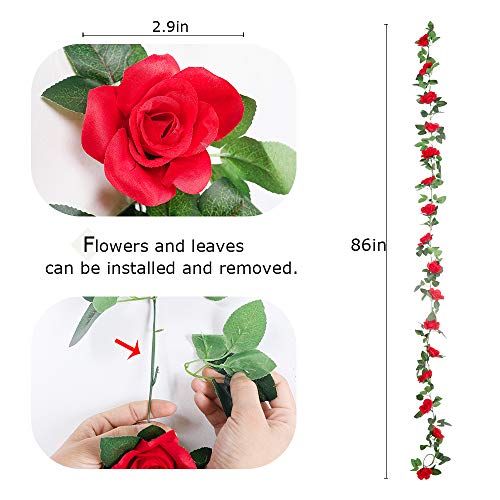 4PCS(28.8FT) Red Artificial Silk Rose Garlands Z10688