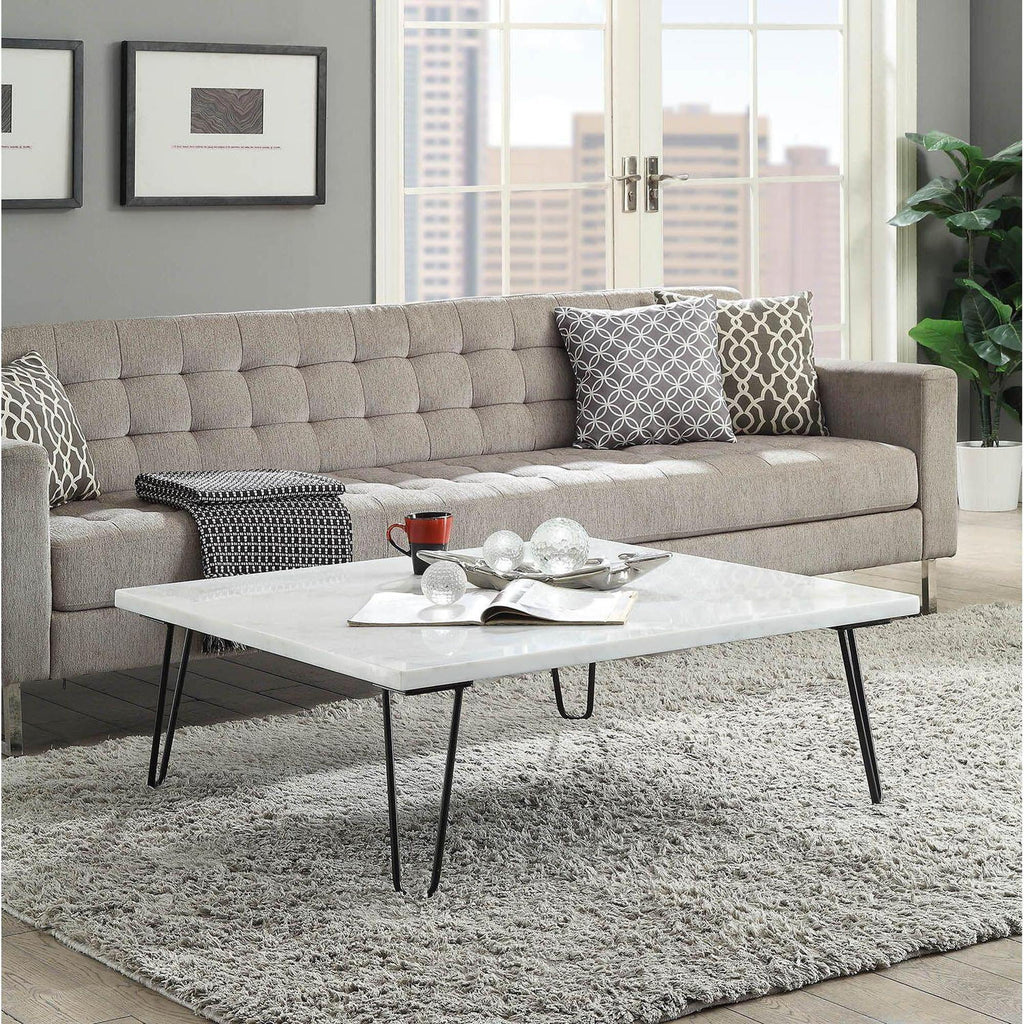 Industrial Style White Marble Top Square Coffee Table C534