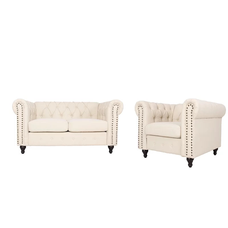2 Piece Microfiber Loveseat Set in Cream S992
