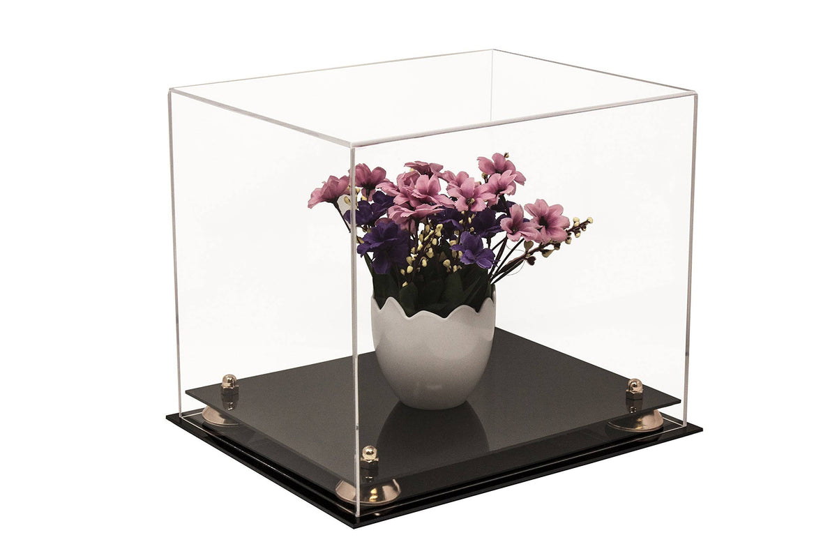 Clear Acrylic Display Case - Medium Rectangle Box with Gold Risers 12.25 inch x 10 inch x 10.5 inch F439209