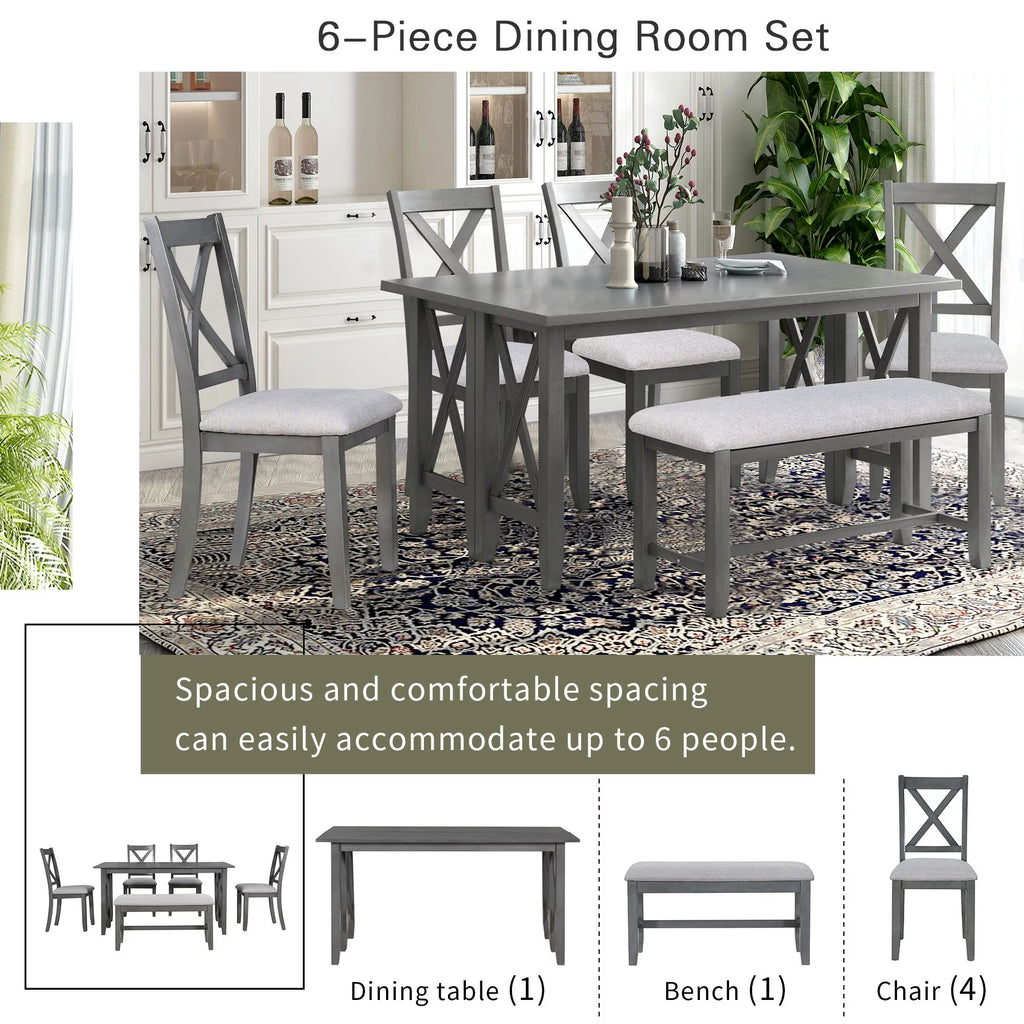 Gray Foldable Dining Table Set for 6 W5565