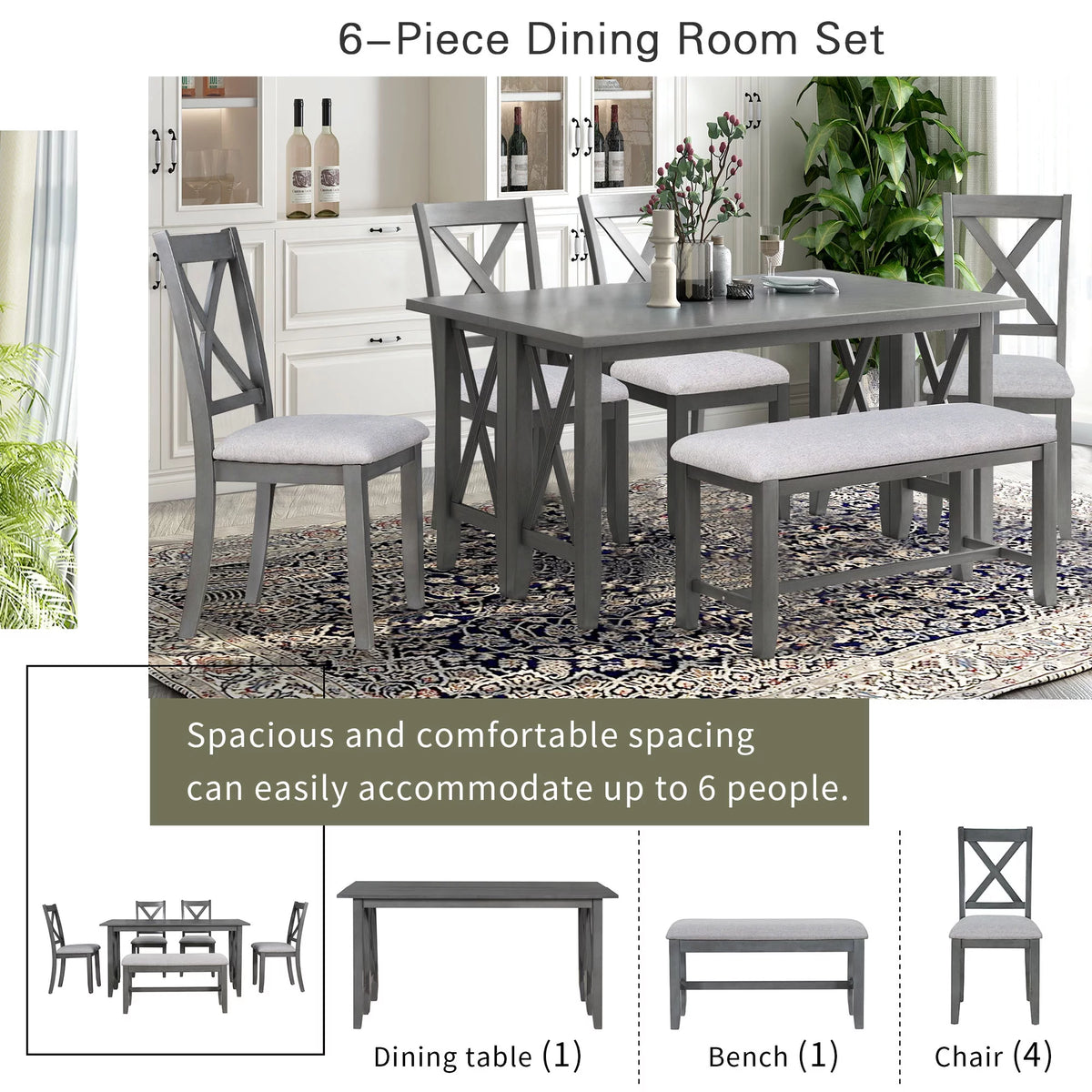 Gray Foldable Dining Table Set for 6 W5565