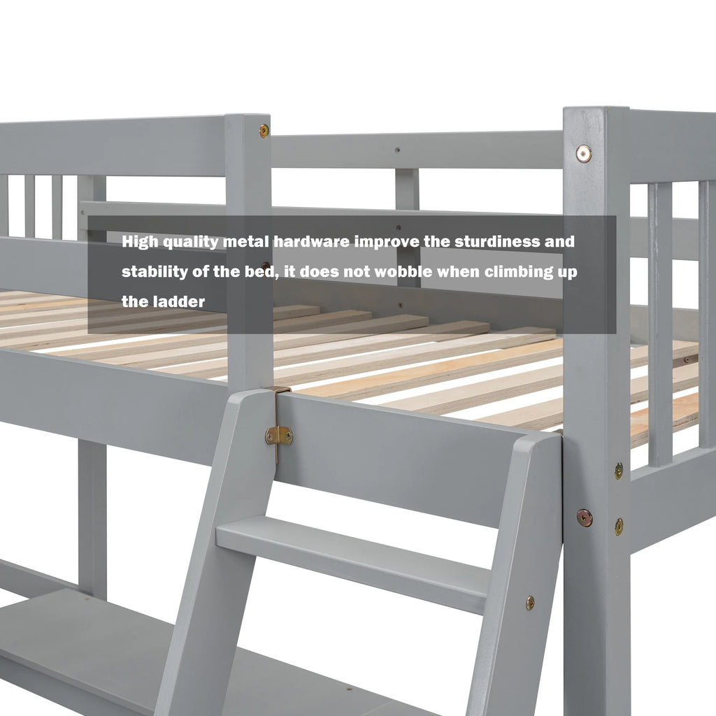 Twin Size L-Shaped Loft Bed with Desk, Ladder and Guardrails D820