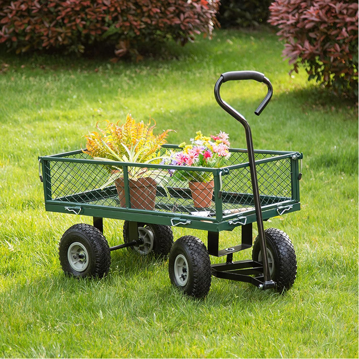 Heavy Duty Mesh Steel Garden Cart with Removable Sides, 550-lbs. Capacity, Green J70619