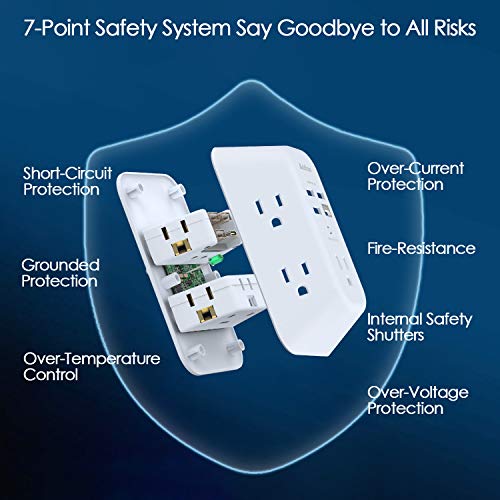 2 Pack USB Wall Charger Surge Protector, 5 Outlet Extender with 4 USB Charging Ports (1 USB C Outlet) 3 Sided 1800J Power Strip O151471