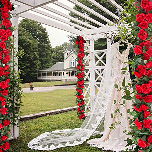4PCS(28.8FT) Red Artificial Silk Rose Garlands Z10688