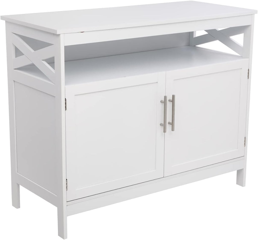 Ivory White Kitchen Sideboard Buffet Storage Cabinet with 2 Drawers J655688